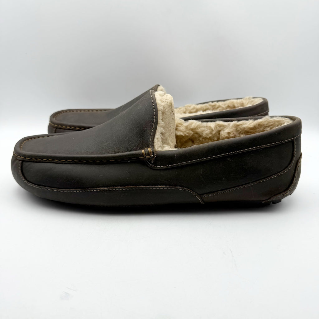 UGG Mens Ascot Matte Slippers US 8 EU 41 Brown Leather NIB