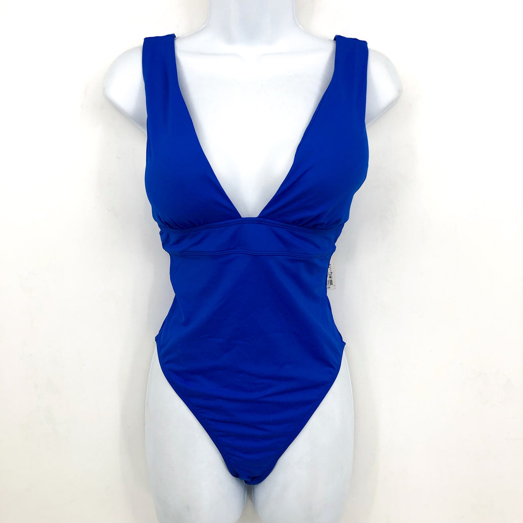 LAUREN RALPH LAUREN V Neck One Piece Swimsuit Size 6 Royal Blue Beach Club NWT
