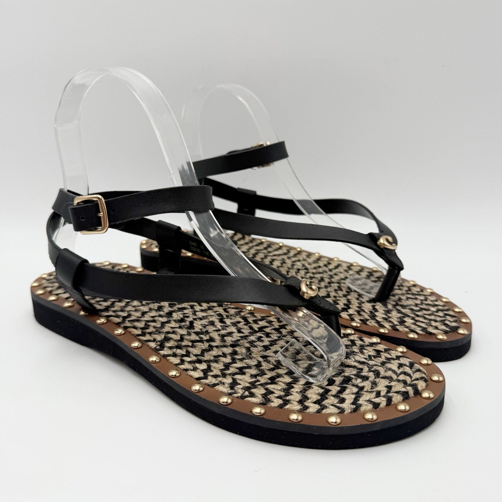 Coach Womens Gracey Sandals Size 7.5 M Black Leather NWOB