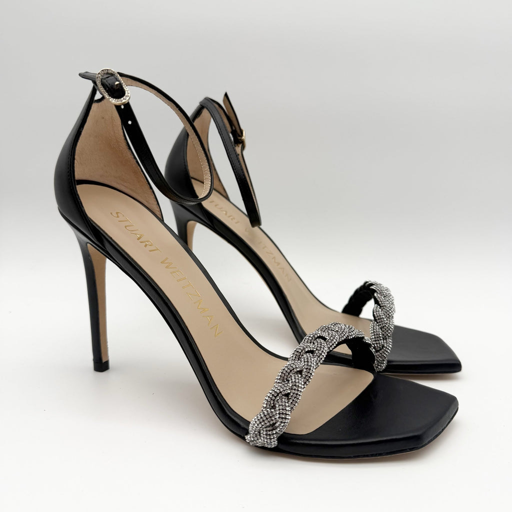 Stuart Weitzman Women Nudistcurve 100 Highshine Sandal US 9.5 Black Leather NWOB