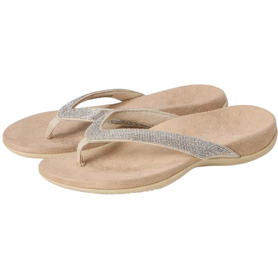 VIONIC Womens Dillon Shine Sandals Size 5 WIDE Cream Rhinestone Slip On NWOB