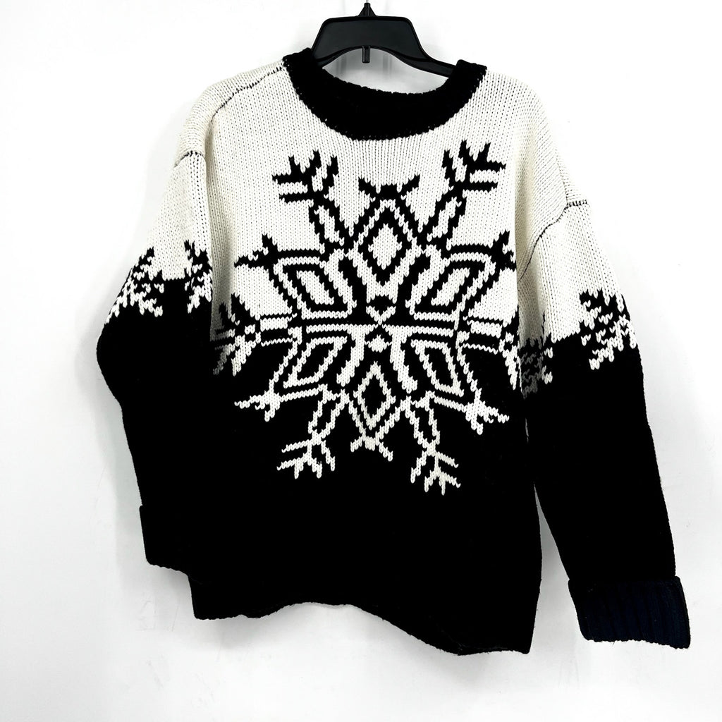 SHOW ME YOUR MUMU Stowe Sweater XS BLACK WHITE Snowflake Knit Crewneck NWOT