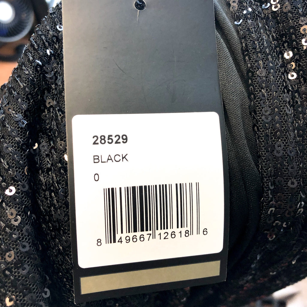 LA FEMME Sequin High Neck Dress Size 0 Black Long Slit Low Back 28529 NWT