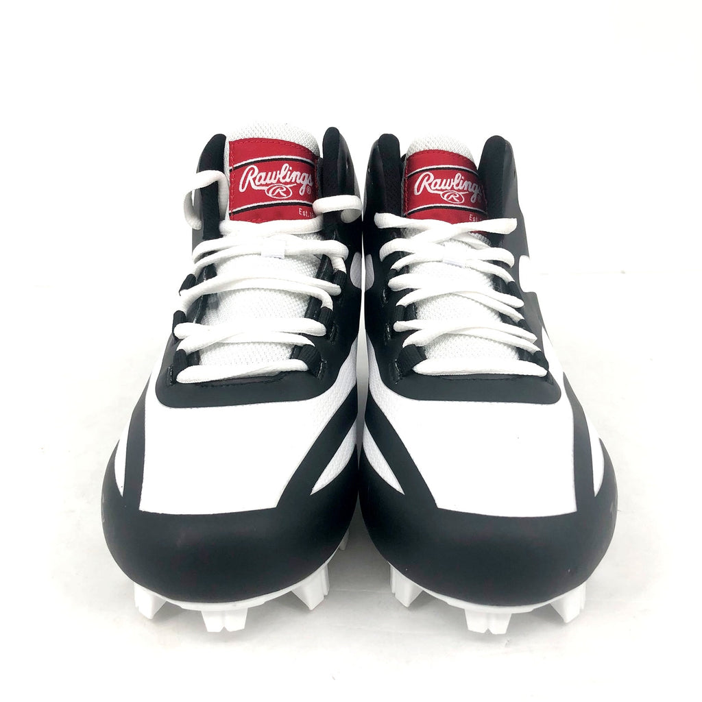 Rawlings Mens Rookie Mid Baseball Cleats Size 10D White Black NWOB