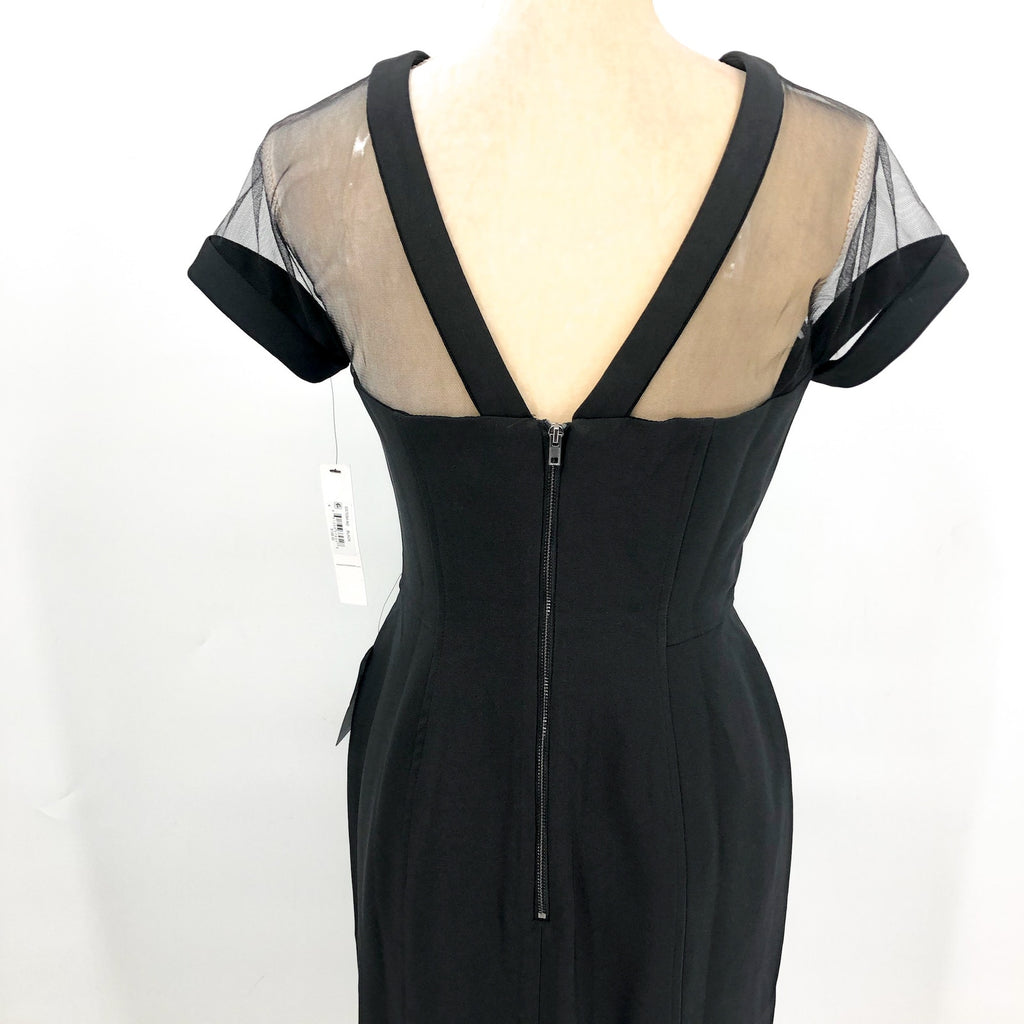 MAGGY LONDON Women's Short Sleeve Illusion Sheath Dress Size 4 Black V Back NWT