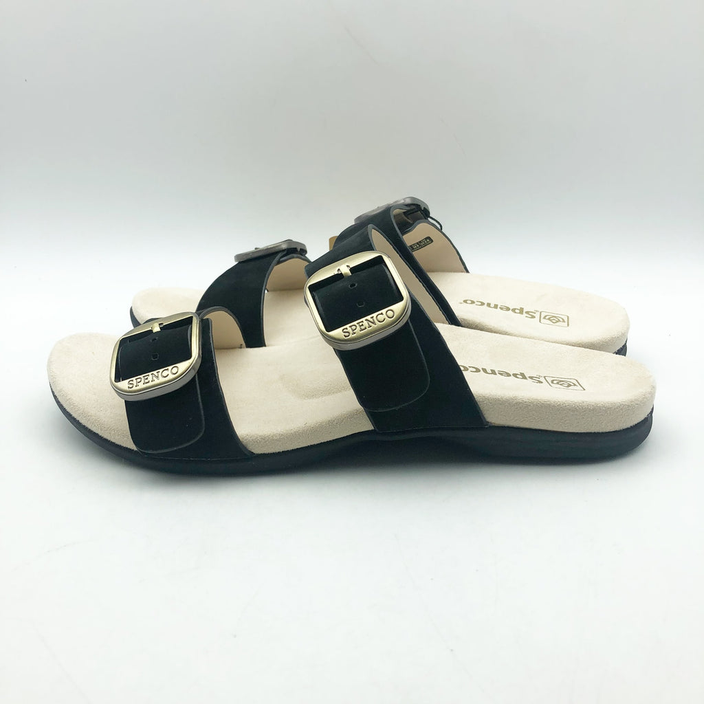 Spenco Womens Vista Slip On Sandals US 7.5  Black Leather APMA Comfort NIB