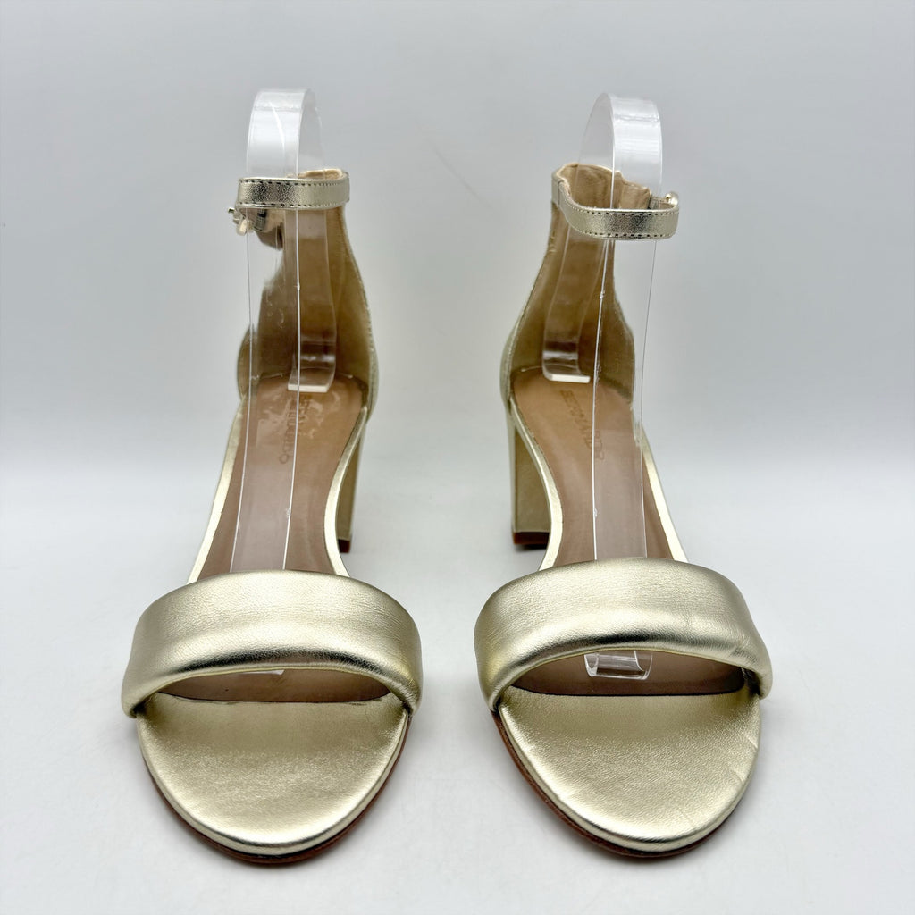 Bernardo Womens Bowie Heeled Sandal US 7.5 M Gold Champagne Leather NWOB