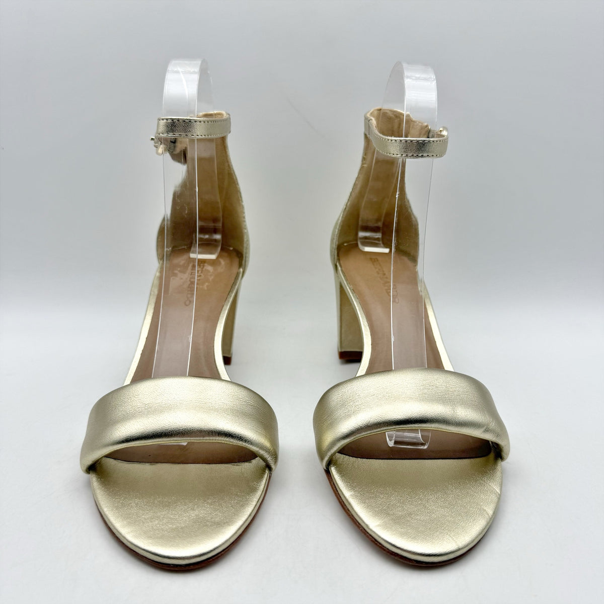 Bernardo Womens Bowie Heeled Sandal US 7.5 M Gold Champagne Leather NWOB