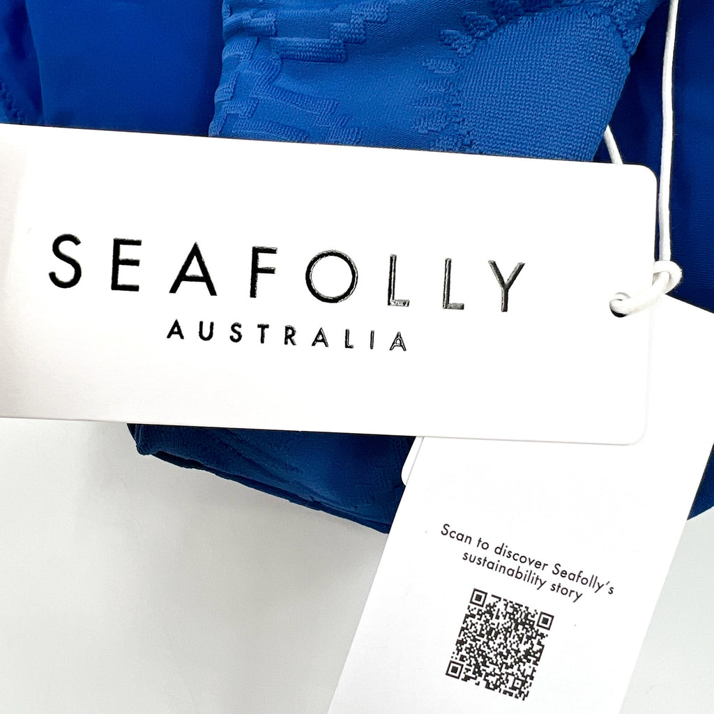 SEAFOLLY Women's Oasis Hipster Bikini Bottom Size 10 Ultramarine Textured NWT
