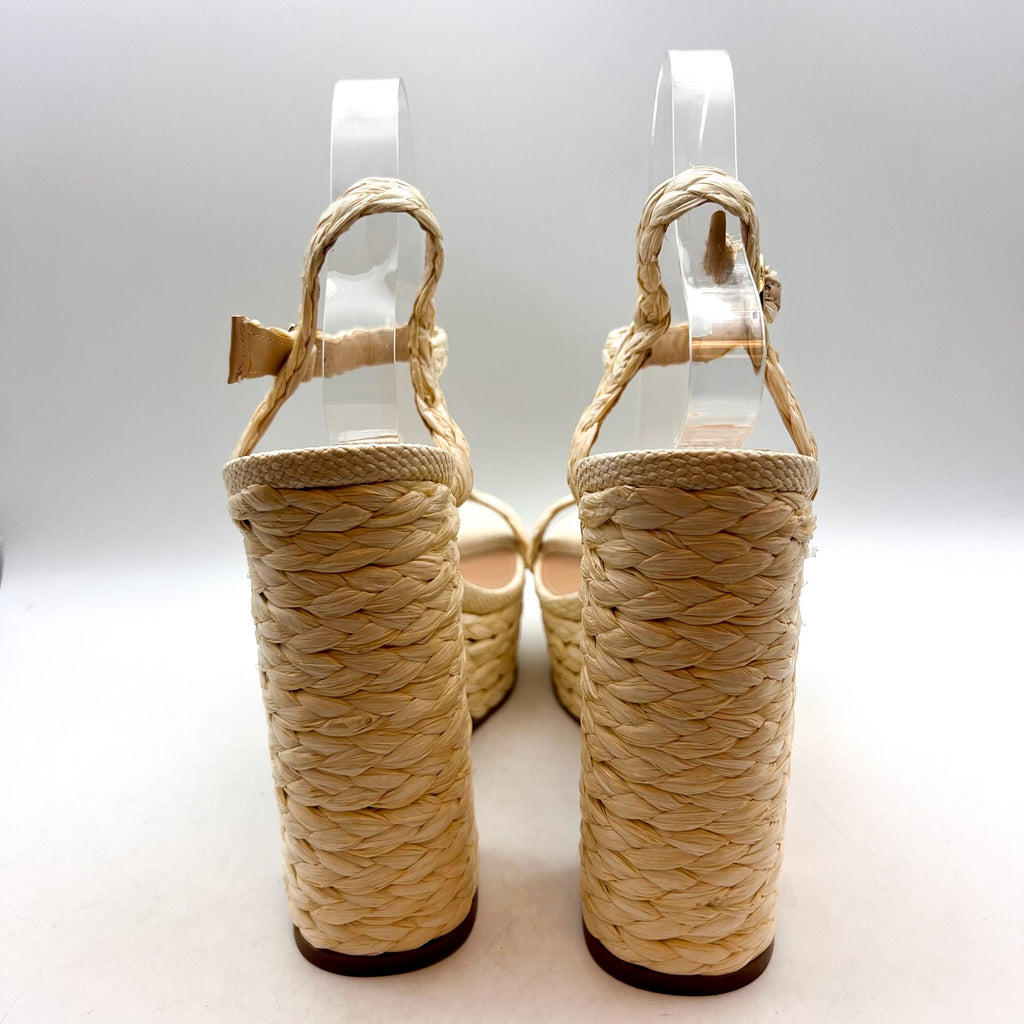 STEVE MADDEN Tiera Platform Heeled Sandals Size 10 Cream Raffia NWOB