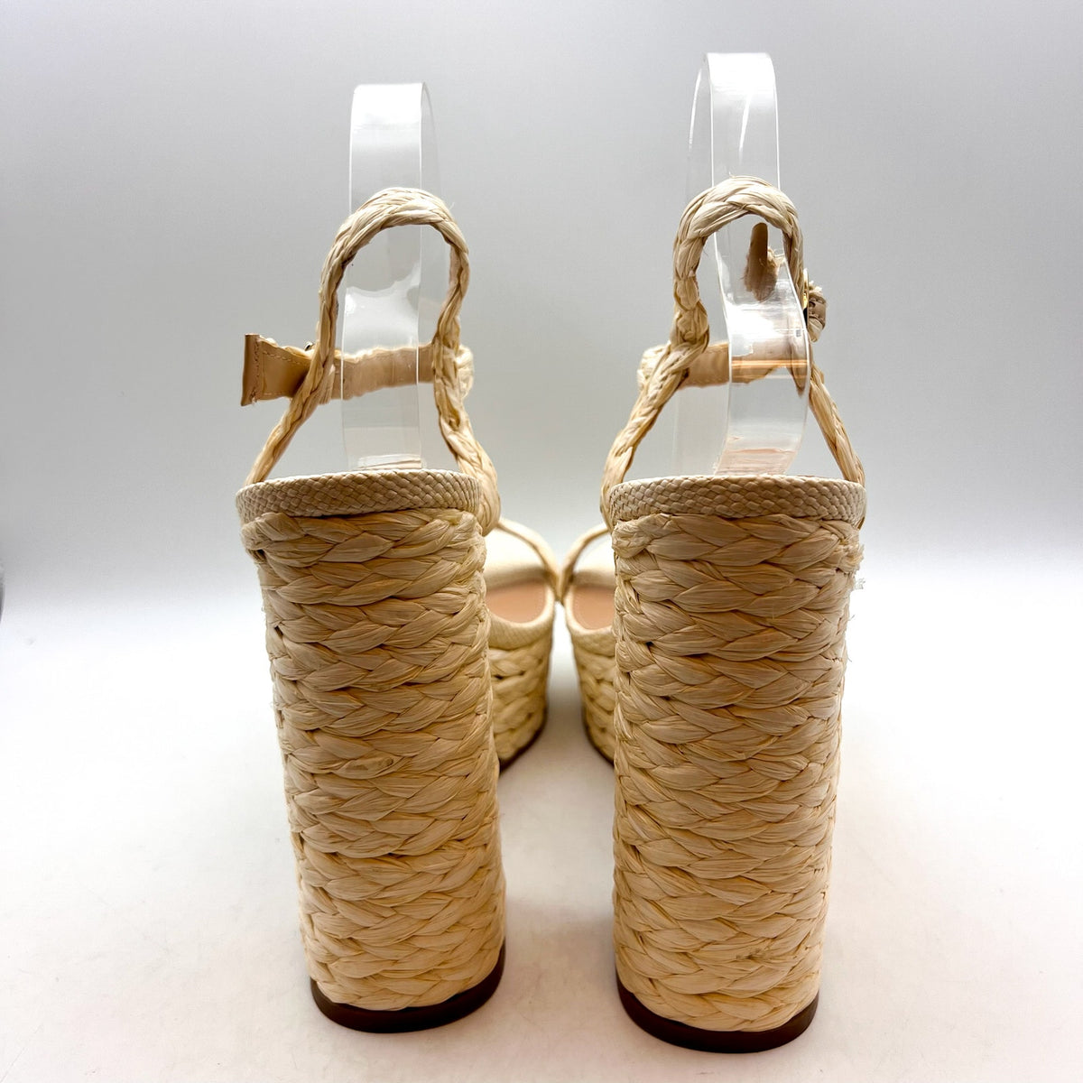 STEVE MADDEN Tiera Platform Heeled Sandals Size 10 Cream Raffia NWOB