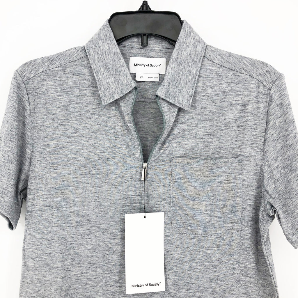 Ministry of Supply Mens Zip Polo Shirt XS Light Grey Composite Merino NWT