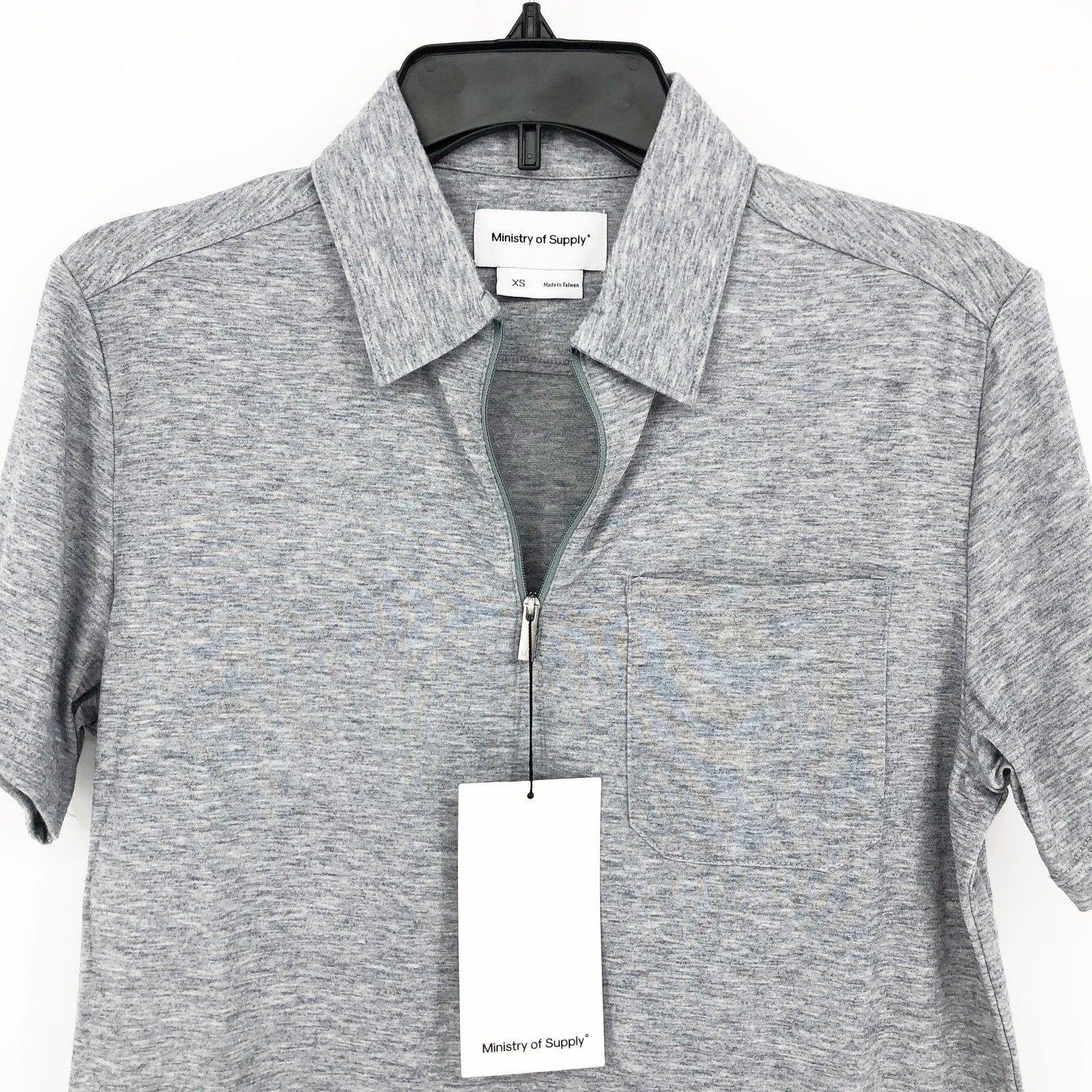 Ministry of Supply Mens Zip Polo Shirt XS Light Grey Composite Merino NWT