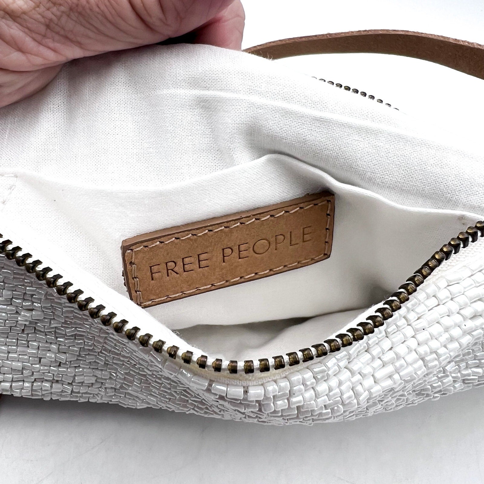 FREE PEOPLE Plus One Embellished Crossbody Bag Small White Boho Purse NWT
