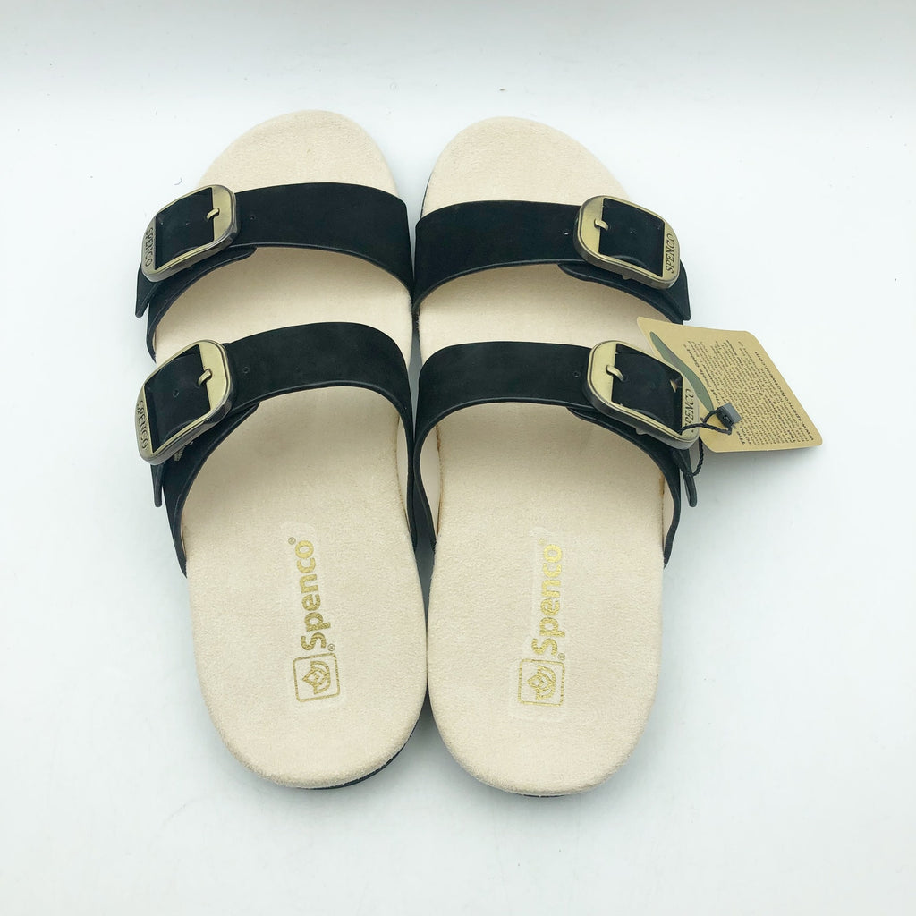 Spenco Womens Vista Slip On Sandals US 7.5  Black Leather APMA Comfort NIB