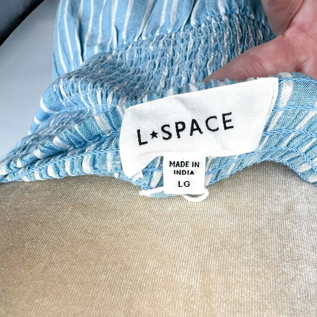 L*SPACE Women's Melody Strapless Maxi Dress Large Blue White Striped NWT