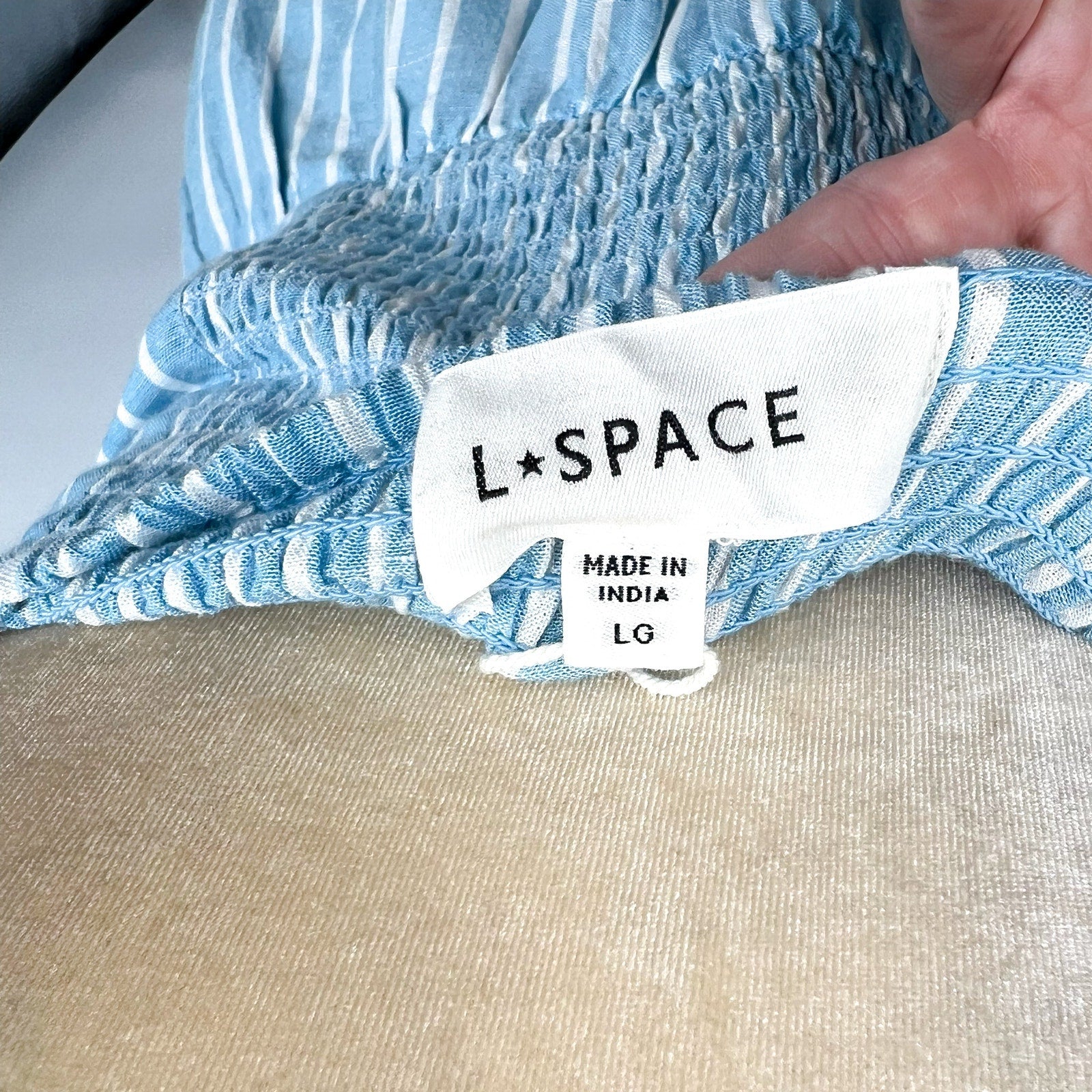 L*SPACE Women's Melody Strapless Maxi Dress Large Blue White Striped NWT