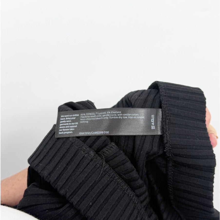 EILEEN FISHER Womens Wide-Leg Pants Medium Black Pull-On Texture Stretch Rib NWT