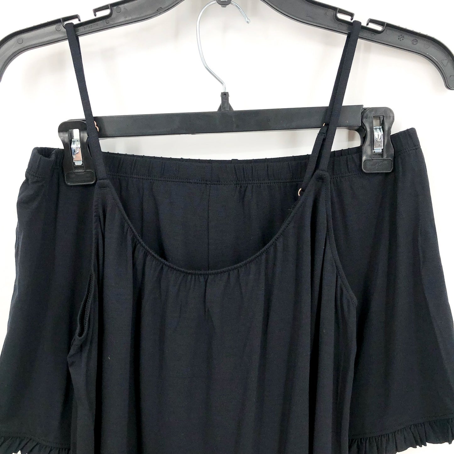 EBERJEY Gisele Ruffle Cami Shortie Short Pajama Set Small Black TENCEL Modal NWT