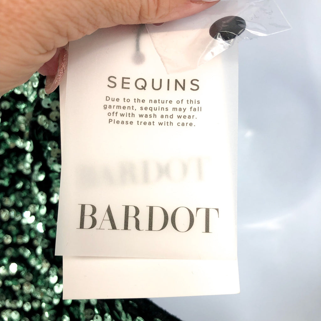 BARDOT Women's Lilia Sequin Mini Dress XS US 2 Vivid Green Long Sleeve NWT