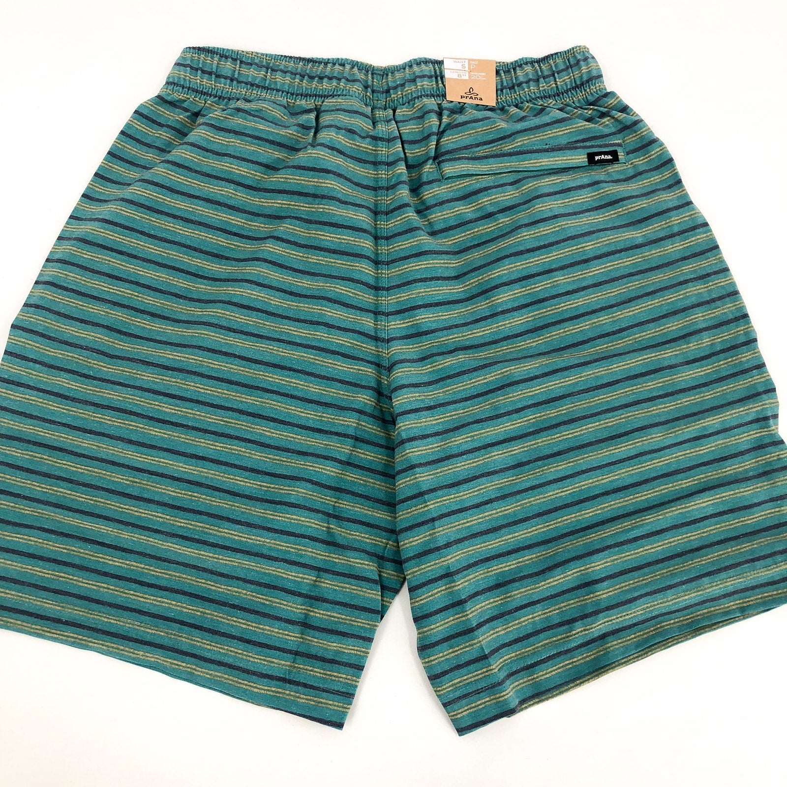 PRANA Men's Metric Swim Short Small Blue Green Cove Stripe 8" Inseam NWT