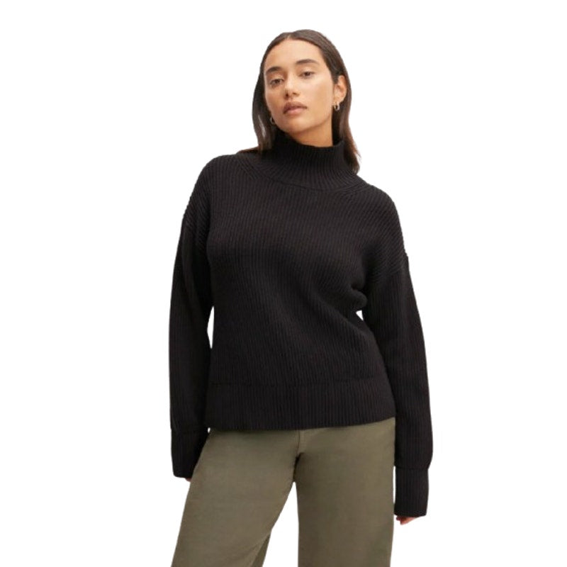 EVERLANE Women's The Organic Cotton Ribbed Turtleneck Sweater Large Black NWT