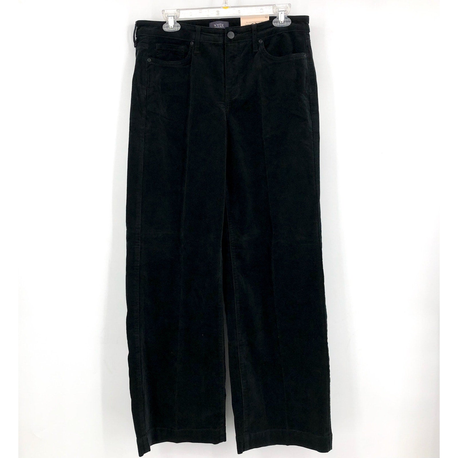 NYDJ Women's Teresa Wide Leg Trouser Pants Size 10 Black Corduroy Stretch NWT