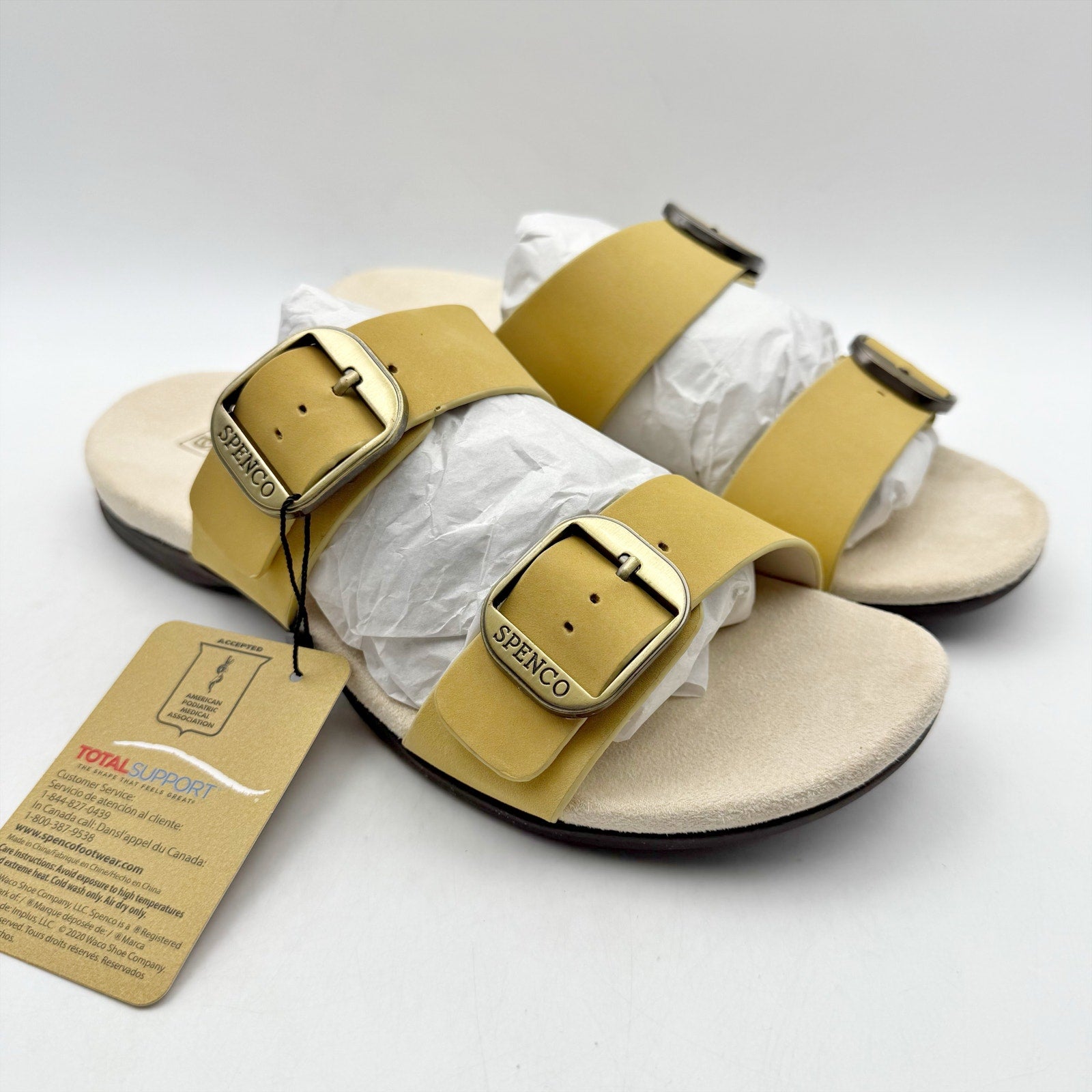 Spenco Womens Vista Slip On Sandals US 7.5 WIDE Yellow Leather Arch Support NIB