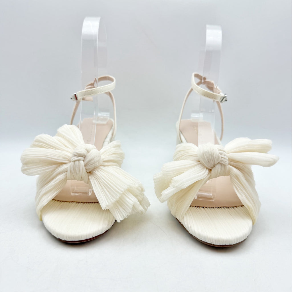 Loeffler Randall Women Dahlia Pleated Bow Heels US 6 Pearl Ivory Ankle Strap NIB