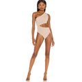 BEACH RIOT Women's Celine One Piece Swimsuit Medium Tan Cut Out One Shoulder NWT