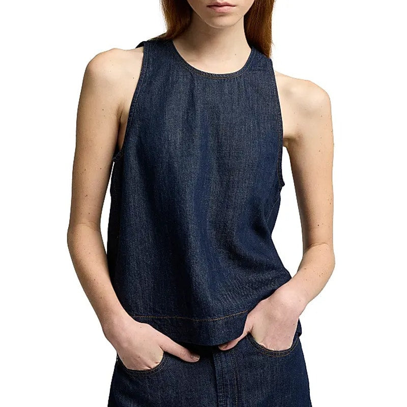 7 FOR ALL MANKIND Sleeveless Denim Top Medium Blueberry Cotton Linen NWT