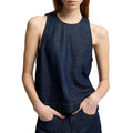 7 FOR ALL MANKIND Sleeveless Denim Top Medium Blueberry Cotton Linen NWT
