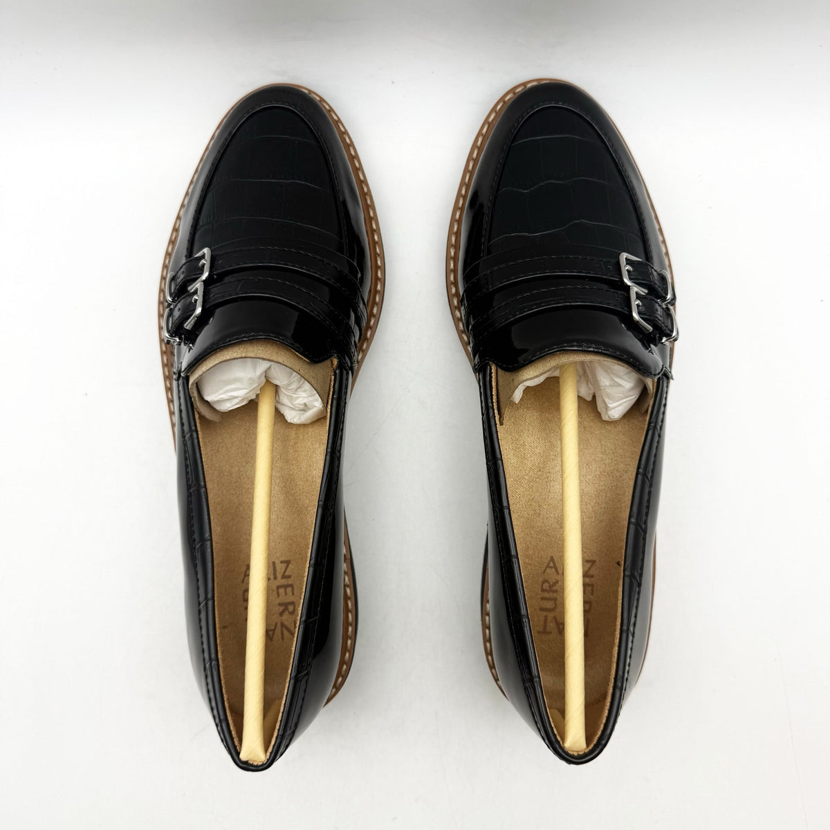 Naturalizer Womens Eiffel Loafers Size 8.5 38.5 Black Vegan Patent Leather NIB