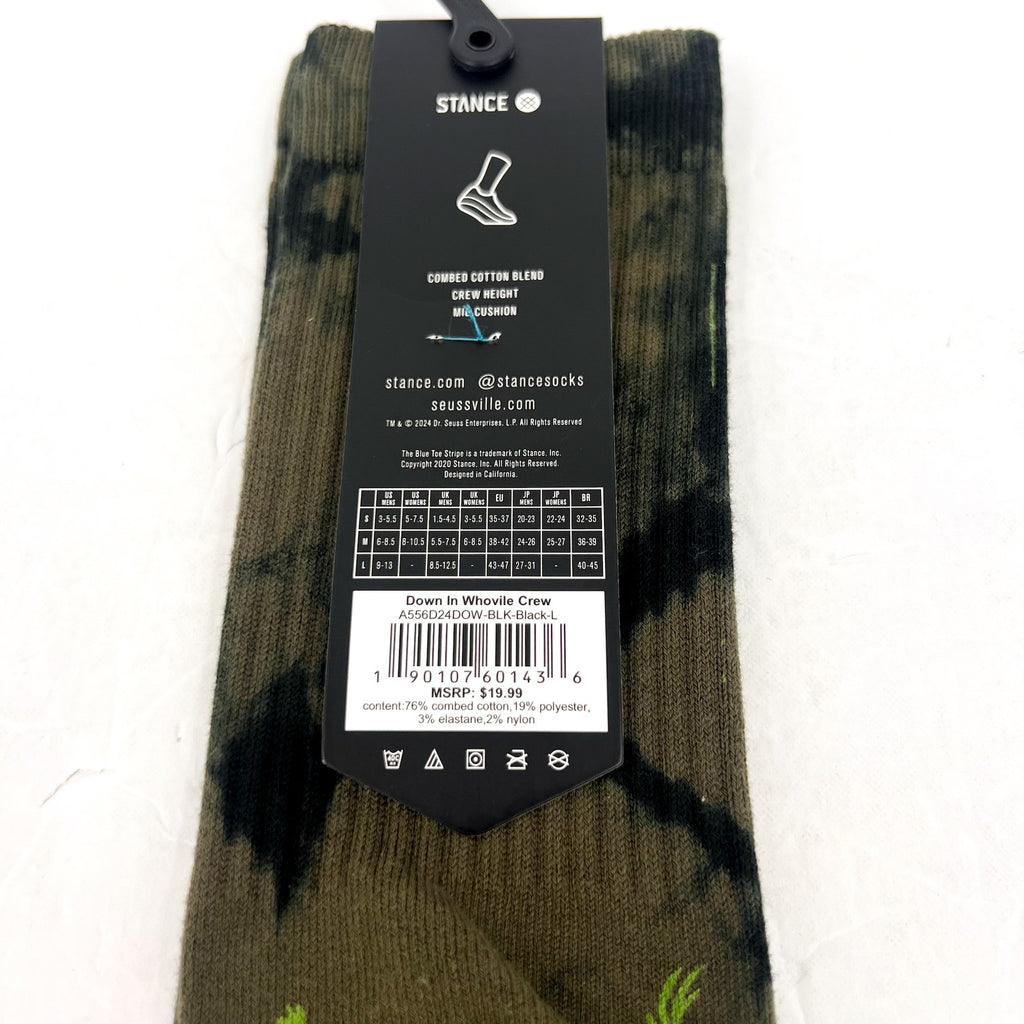 STANCE X The GRINCH Unisex Down In Whovile Crew Socks Large Green Black NWT