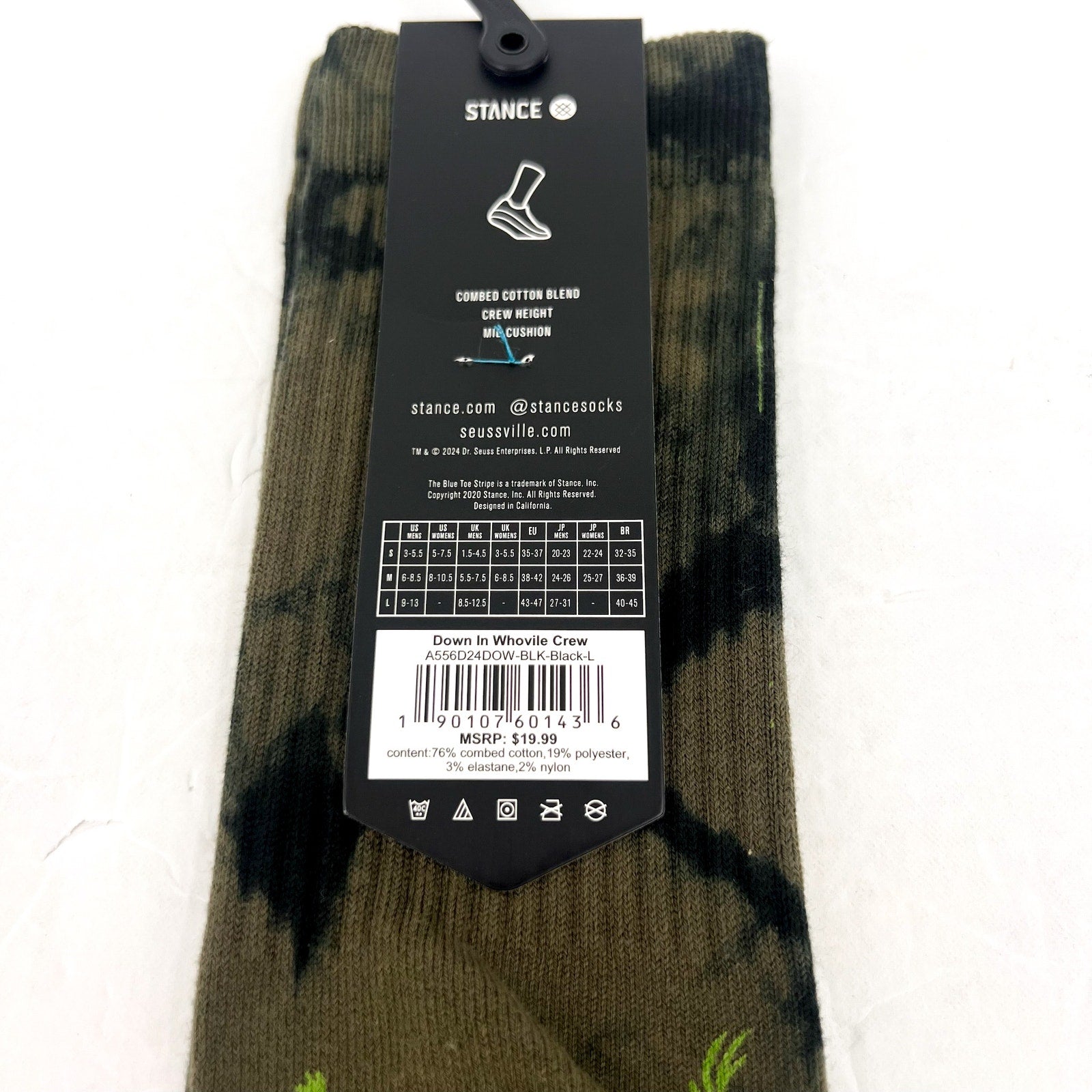 STANCE X The GRINCH Unisex Down In Whovile Crew Socks Large Green Black NWT