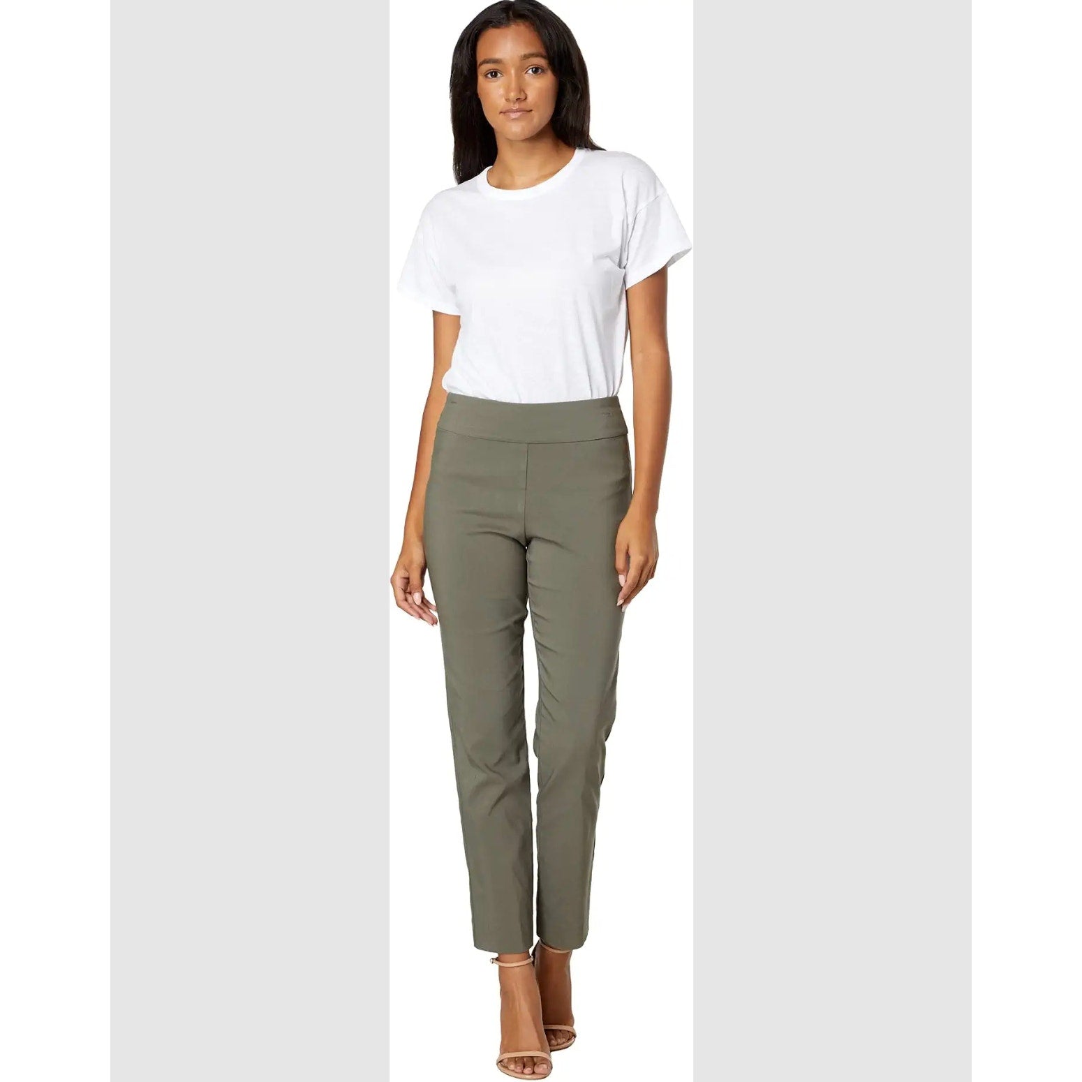 KRAZY LARRY Women's Pull-On Ankle Pants Size 6 Green Olive High Rise Stretch NWT