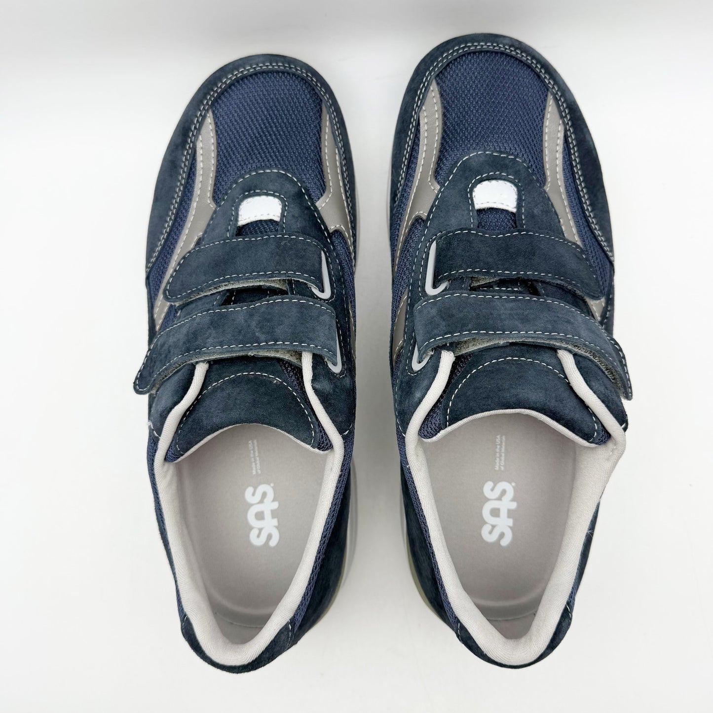 SAS Mens JV Mesh Walking Sneakers US 10.5 WW Blue Hook and Loop Suede NWOB