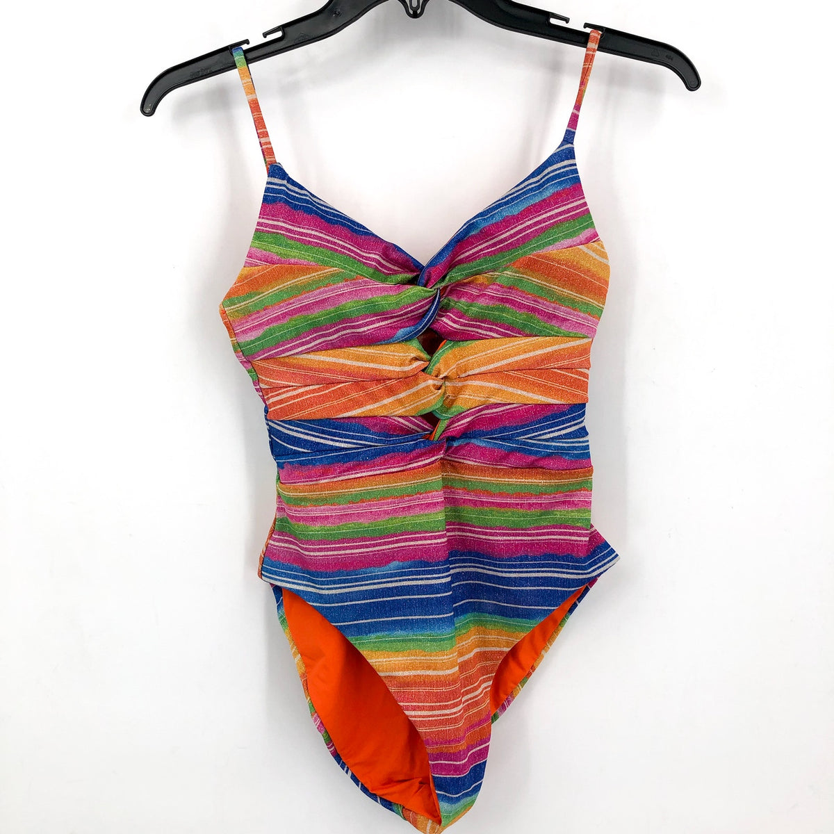 BECCA Women's Shoreline One Piece Swimsuit Large Pink Blue Multi Cut Out NWT