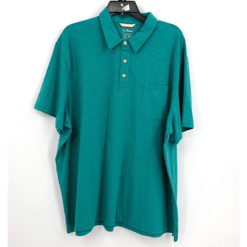 L.L.BEAN Mens Lakewashed Performance Polo Shirt XXL Blue-Green Short-Sleeve NWT