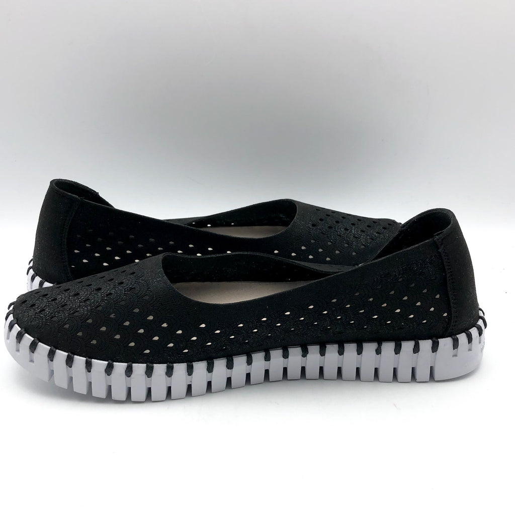 ILSE JACOBSEN Women's Tulip Ballet Flats EU 38 US 8 Black Laser-Cut NWOB