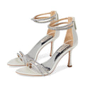Badgley Mischka Womens Logan Heeled Sandals US 8.5 Silver Leather Crystal NIB