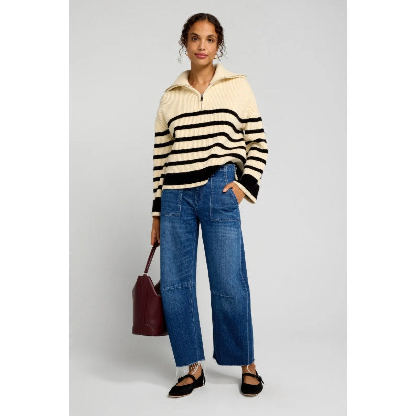 BLANKNYC Womens Turtleneck Striped Sweater XS Cream Black Peak Hour NWT