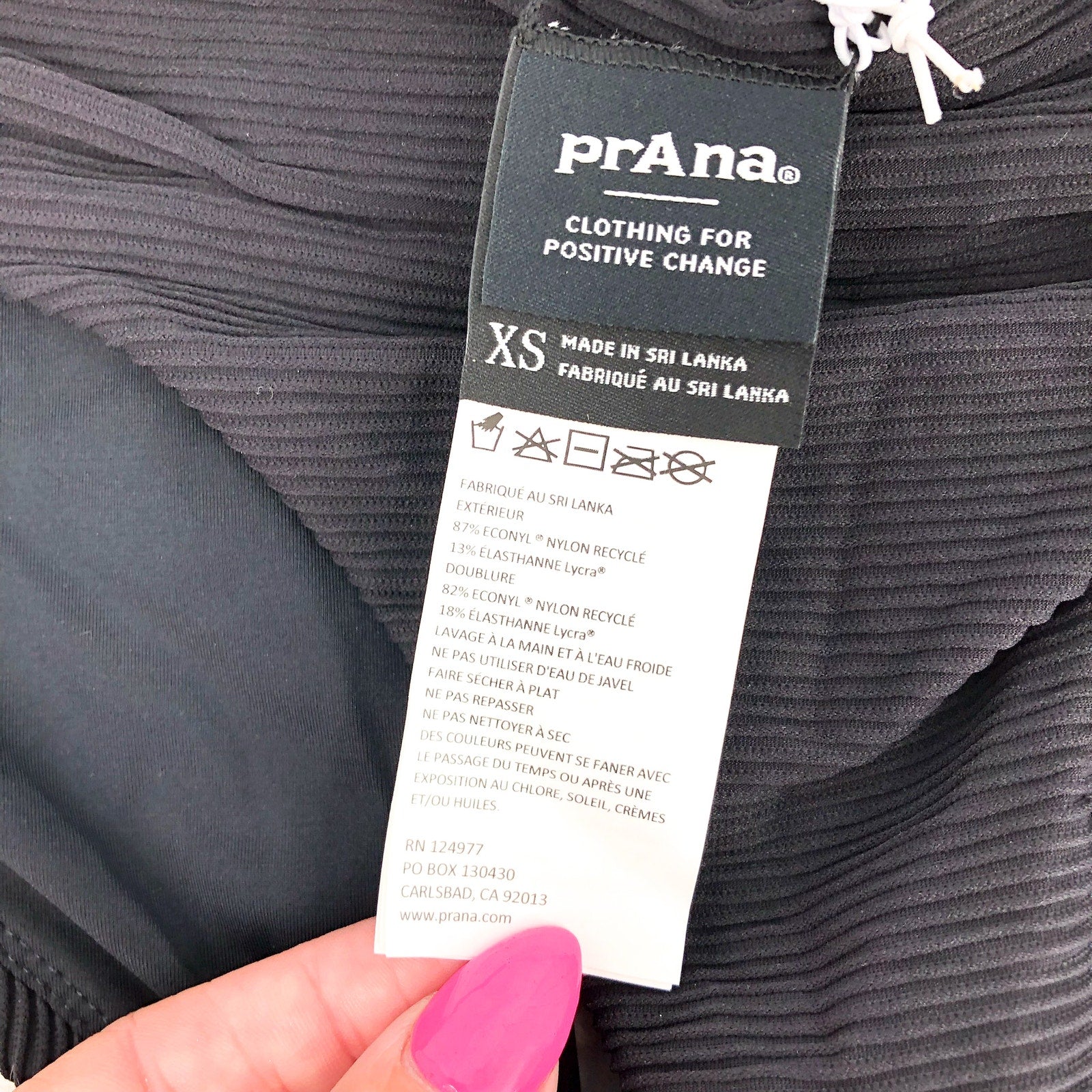 PRANA Women's Marta Bikini Bottom XS Black Ottoman Ribbed Fold Over Band NWT