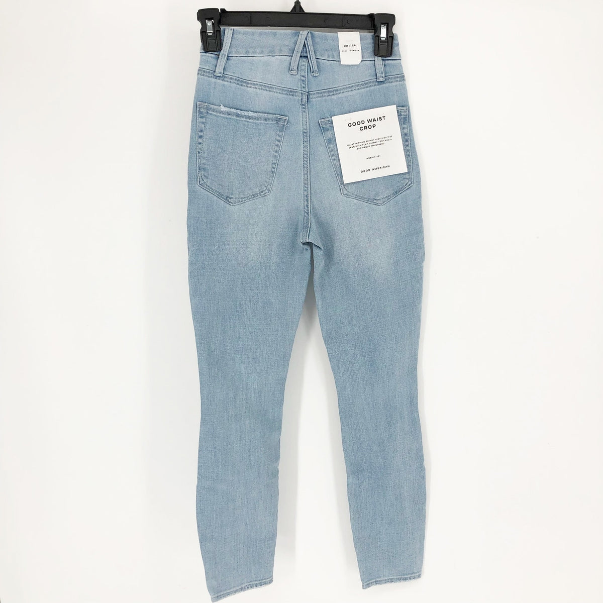 GOOD AMERICAN Good Waist Crop Skinny Jeans US 00 24 Light Blue Distressed NWT