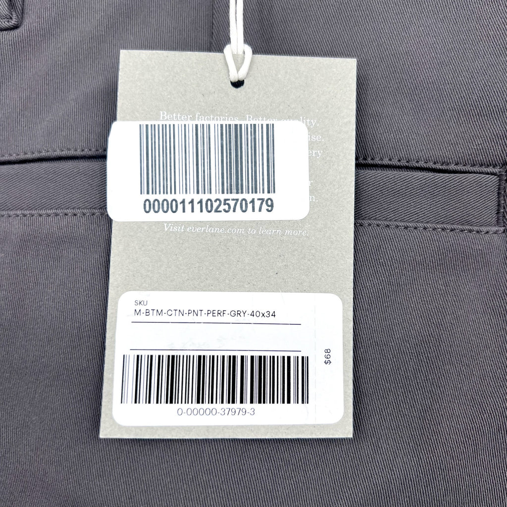 EVERLANE Men's The Performance Pants 40x34 Slate Grey Slim Fit Chinos NWT