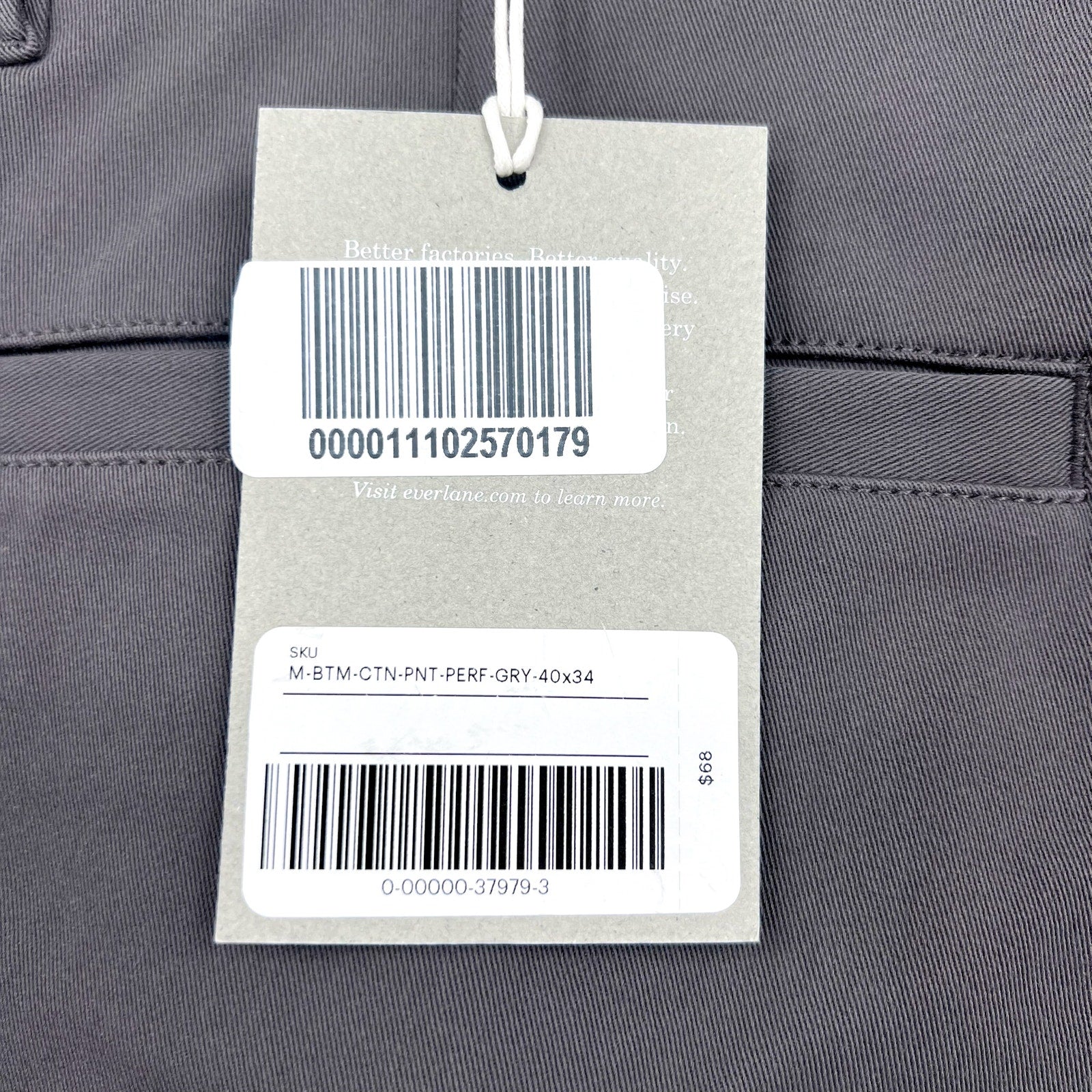 EVERLANE Men's The Performance Pants 40x34 Slate Grey Slim Fit Chinos NWT