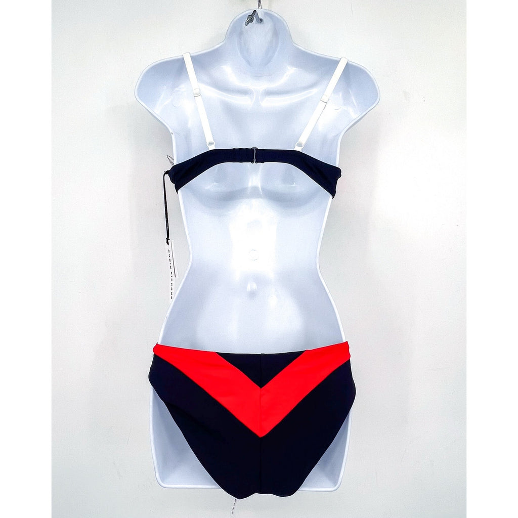 ROBIN PICCONE Women's Babe Bikini Medium Navy Blue Red Top & Bottom Combo NWT