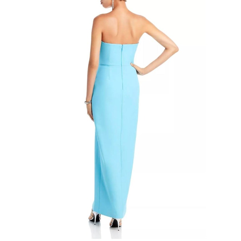 BCBGMAXAZRIA Womens Strapless Crepe Dress Size 0 Blue Split Neck Formal Gown NWT