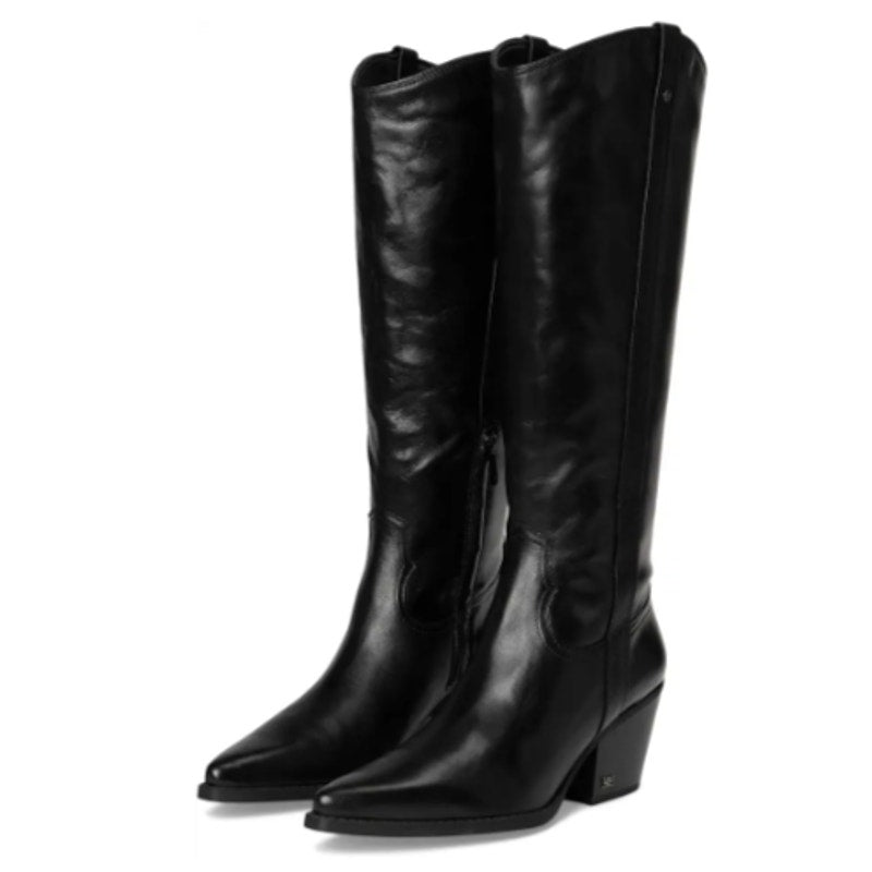 Sam Edelman Womens Wyatt Knee High Boots US 7.5 M Wide Calf Black Leather NWOB