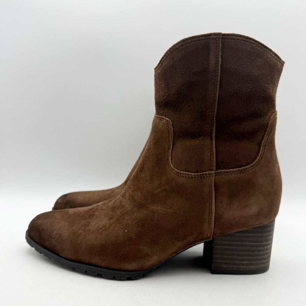 VIONIC Womens Bishop Western Ankle Boots US 6.5 Brown Suede Water Repellent NWOB